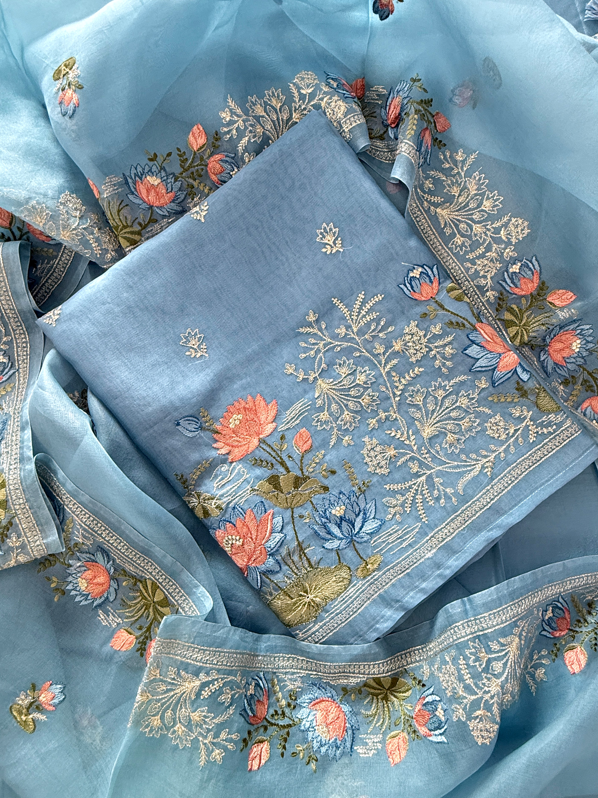 Sky blue embroidered set