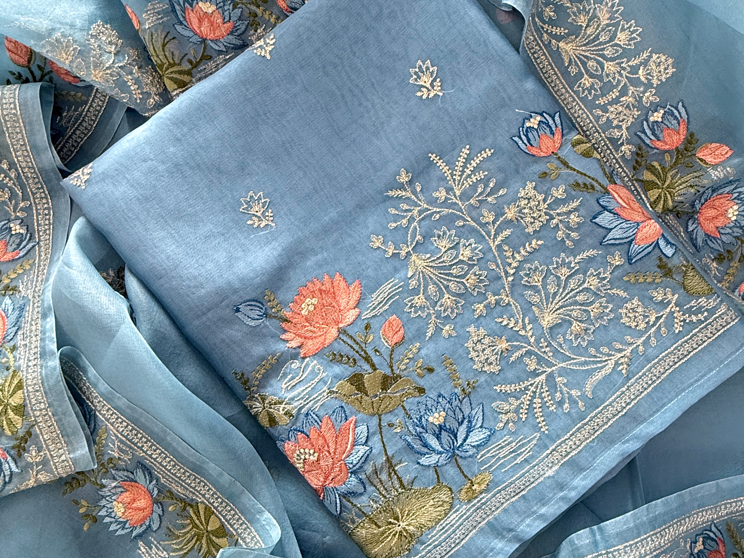 Sky blue embroidered set